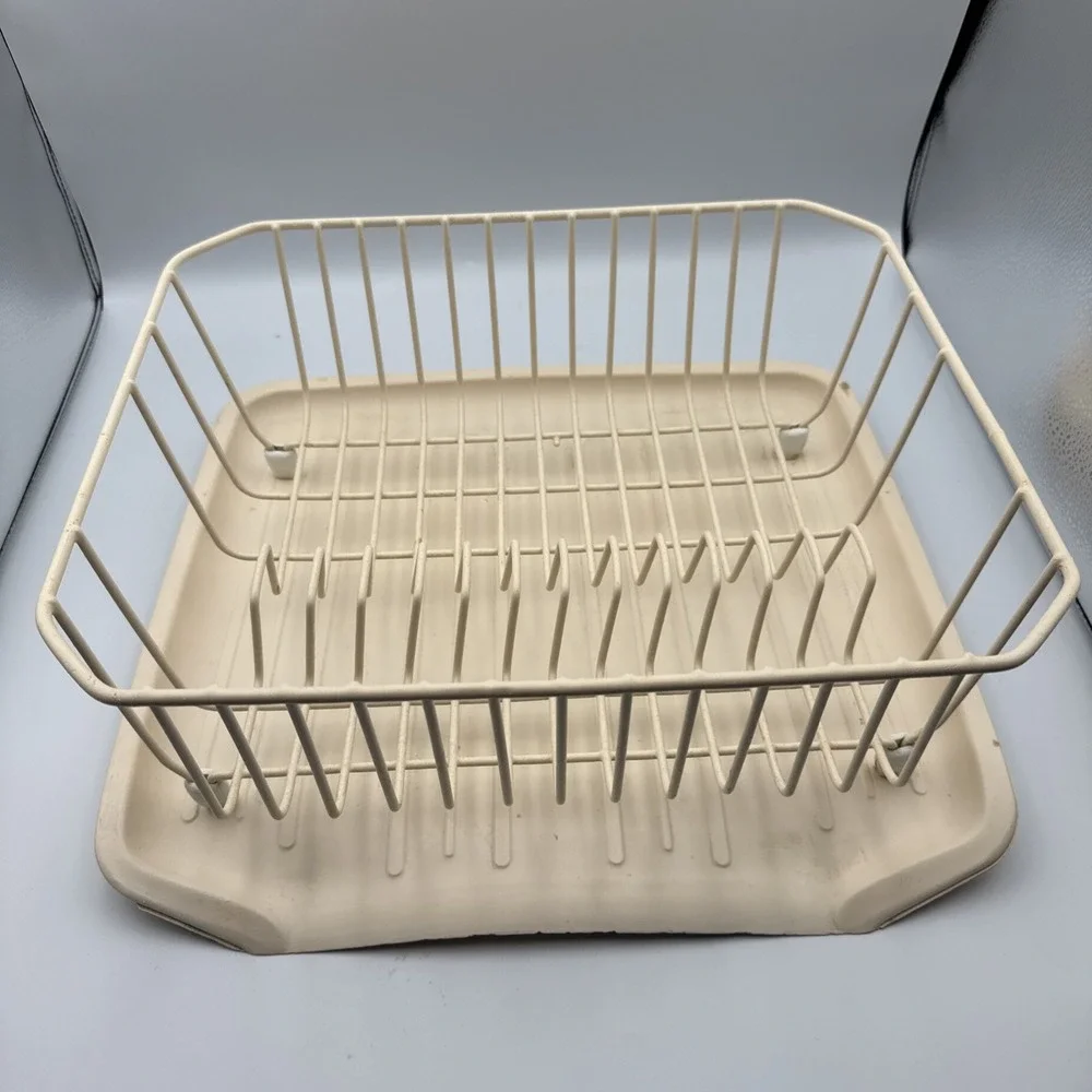 Vtg Rubbermaid Coated Dish Drainer Beige and Draining Tray